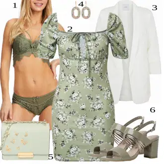 Výstřih na ramena Outfit s Zelená/Světle zelená/Tmavě zelená Mini Šaty/Šaty S Odhalenými Rameny/Letní Šaty/Šaty Carmen/Šaty S Potiskem/Šaty s nadýchaným rukávem/Halenkové Šaty/Šaty Niki/Retro Šaty Missguided "Lehký outfit"