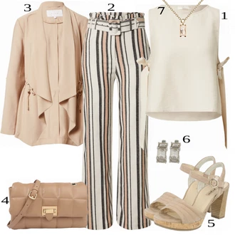Outfit s Šedá/Béžová Pletený Oděv Kardigan Vila "Stylový vzhled pro volný čas"