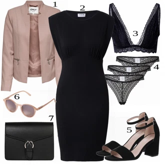Vysoké Podpatky Outfit s Černá/Béžová Sandál Na Podpatku/Přezková bota/Podpatek na klínku/Platform Sandal/Sandály na hřídeli/Semiortopedická bota About You "Business Casual"