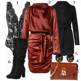 Outfit s Tmavě šedá/Černá/Šedá/Zelená Krajkový Body/Korselet/Korzet JETTE "Elegantní Zimní Outfit"