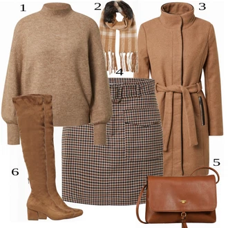 Outfit s Bílá/Hnědá Sukně Áčkového Střihu Only "Elegantní Zimní Outfit"