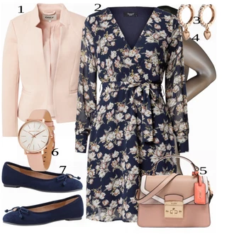 Outfit s Tmavě Modrá/Modrá/Růžová Šaty na Podzim/Květinové Šaty/Košilové šaty/Zavinovací Šaty/Šaty S Potiskem/Halenkové Šaty Sisters Point "Elegantní obchodní outfit"