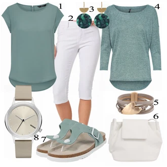 Outfit s Tyrkysový/Zelená Halenka a Tunika Tunika Only "Esprit Sandály"