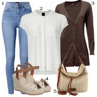 Dlouhé Outfit s Tmavě hnědá/Khaki/Šedá/Hnědá/Fialová Halenka Móda Pro Plnoštíhlou/Tunika Heine "Praktický vzhled"