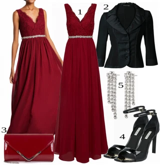Outfit s Tmavě červená/Červená Společenské Šaty Slavnostní Šaty Dlouhé/Empire šaty/Párty šaty/Maxi Šaty/Šifonové Šaty/Večerní Šaty na Zimu/Dlouhé Šaty Mascara "Letní vzhled na večírky"