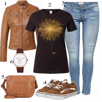 Outfit s Khaki/Hnědá/Béžová Kožené Bund Kožená vintage bunda/Bunda s Bočním Zipem/Kožená Bomber Bund/Motorkářská bunda/Motorkářské Bund/Bunda z Umělé Kůže Only "Ležérní oblečení"