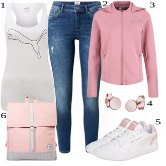 Outfit s Růžová/Zlatý/Hnědá/Červená Sponka do ucha/Brýle/Sluneční Brýle/Pecka ELLI "Ležérní Outfit"