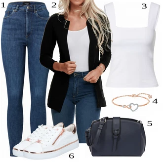 Outfit s Černá Pletenina veľkej veľkosti/Kabát/Tunika Only "Vzhledy pro volný čas"