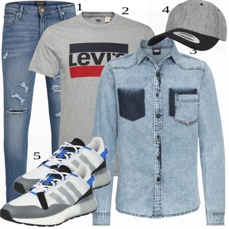 outfit mit Modra/Bela Srajca Urban Classics "Priložnostna oblačila"