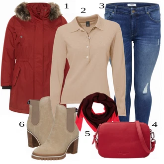 Outfit s Červená Kabát ONLY Carmakoma "Ležérní Outfit pro Tlusté"