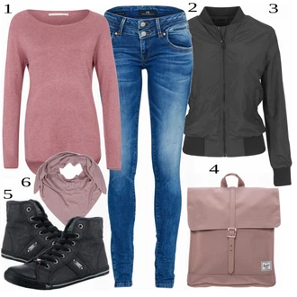 Styl Outfit s Černá Uniformní Bund/Nylonová bunda/Pilotní Bunda/Bomber/Udržitelná bunda About You "Ležérní Outfit pro jaro"