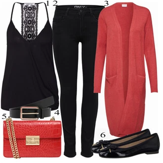 Outfit s Červená Kardigan Vila "Jarní Outfit"