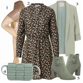Výstřih na ramena Outfit s Zelená/Tmavě zelená Košilové šaty/Šaty s dlouhým rukávem/Šaty na Podzim/Zimní šaty s dlouhým rukávem/Šaty S Potiskem/Halenkové Šaty Only "Jarní Outfit"