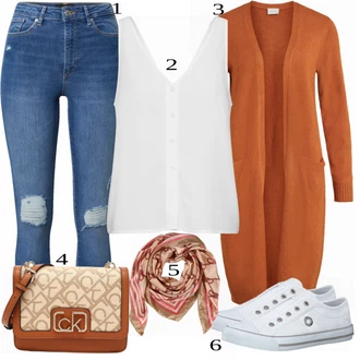 Zapínání na knoflíky Outfit s Bílá/Zlatý/Béžová Tričko & Top Pánské boty/Jednoduchý top/Top Se Špagetovými Ramínky Edited "Jarní outfit pro ženy"