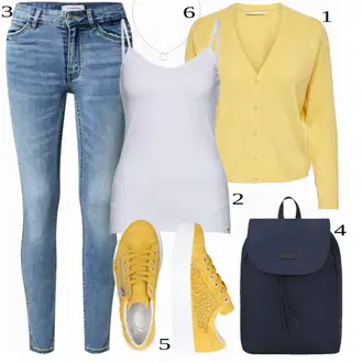 Outfit sa Bijela/Žuta Tenisica Rieker "Proljetni Outfit"