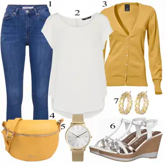 Outfit s Žlutá/Zelená Pletenina veľkej veľkosti/Halenka a Tunika/Kalhoty Veľké Veľkosti/Halenka Móda Pro Plnoštíhlou Heine "Pro jaro"