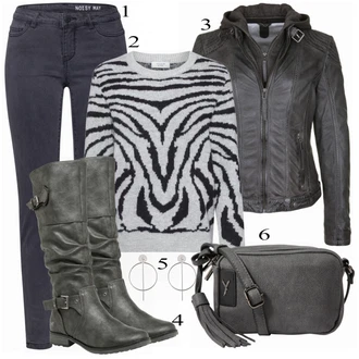 Outfit s ?erná Ko?ená bunda/Vest Dlouhý svetr/Midi Kabát Noisy may "Gipsy Ko?ená bunda"