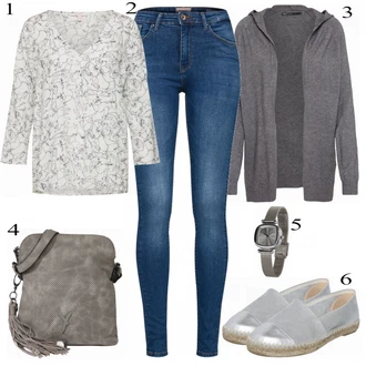 Kůže Outfit s Šedá/Stříbrný Espadrille pantofle/Espadrilka Espadrij L´originale "Šedý Vzhled"