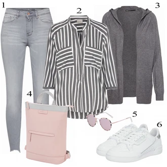 Outfit s Šedá Halenka S 3/4 Rukávem/Pruhovaný Svetr/Dětská hračka VERO MODA "Šedý Vzhled"