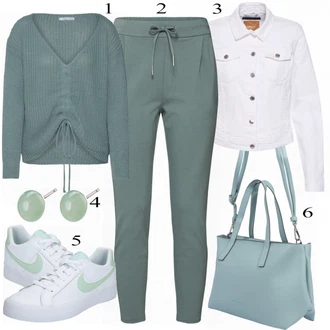 Outfit s Šedá/Krémová/Bílá/Světle šedá Džínové Bund/Krátký Bund/Letní Bund/Košilová bunda/Krátký Bund/Krátké Džínové Bundičky Only "Hailys Svetr"