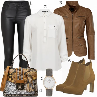 Outfit s Hnědá/Zelená Kozačka Tamaris "Heine Carmen Blouse"