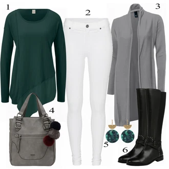 Outfit s Šedá Pletený Oděv Kardigan Heine "Heine Svetr"