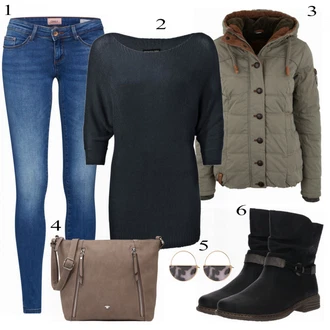 70tá léta Outfit s Modrá/Tmavě modrá Kožená bunda/Navlékací džíny/Kožené Boty/Dámské Džíny s Délkou 7/8/Push up Džín/Kotníková Bota/Džíny s Nízkým Sedem/Slim Fit Džíny/Džíny s Rozparkem/Džín s Nízkým Pasem/Kožená Pánská Bund/Nezařazené Only "Heine Svetr"Look: 70tá léta, Ležérní, Cool, Francouzské, Moderní, Krásný, Bezešvé