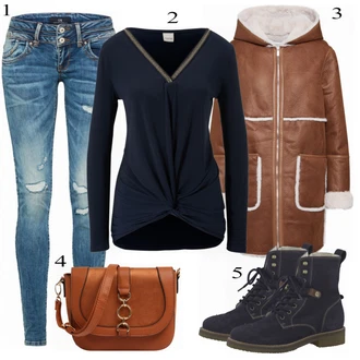 Outfit s Modrá/Tmavě modrá/Světle modrá Džíny s Dírou/Patchworkové Džíny/Kožená Pánská Bund LTB "Heine Košile"