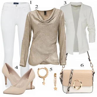 Outfit s Šedá/Béžová Bota Na Podpatku Buffalo "Heine Košile"