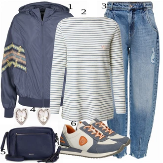 Outfit s Tmavě modrá/Lilové barvy Větrovka/Bomber/Neobvyklá bunda/Vintage Bund/Letní Bund/Nylonová bunda/Tradiční pletená bunda/Bunda s Vnitřním Vystláním/Sportovní Bund About You "Cool každodenní outfit"
