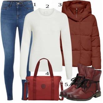outfit mit Rdeča Škorenj Rieker "1"