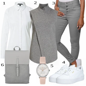 Streetwear Outfit s Bílá/Krémová Nízká Teniska/Letní Tenisky/Úzká Teniska/Skate Bota/Teniska na platformě/Kožené Tenisky Puma "Ulice Styl Outfit"Look: Unisex, Streetwear, Estetika