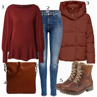 outfit mit Rdeča Škorenj Rieker "1"