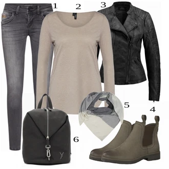 Prošívaný Outfit s Černá/Tmavě šedá Motorkářské Bund/Motorkářská bunda/Bunda s Bočním Zipem/Kožené Bund/Bunda z Umělé Kůže Only "Podzimní Vzhled"