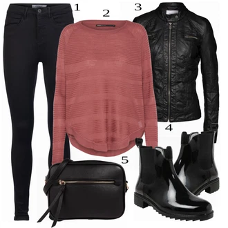 Outfit s Černá/Tmavě modrá Legíny s Podšívkou/Teplé Legíny/Kožená bunda/Neprůhledný Legíny/Sportovní Legína/Formovaná Legína/Bavlněné Legíny/Legíny s Rozparkem/Pletený Legín Only "Podzimní Vzhled"