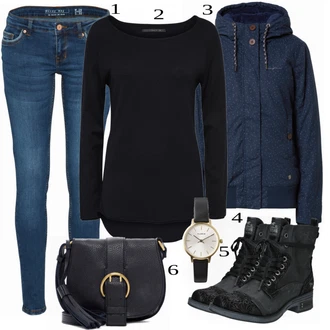 Lehké Outfit s Černá Kozačka Šněrovací Kotníková Bota/Motorkářská Bota/Bojová Bota/Motorkářská bota Mustang "Podzimní Vzhled"