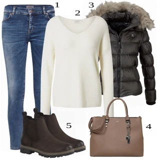 Outfit s Černá Bunda Háčkovaná/Prošívaná Bunda/Bunda z Umělé Kožešiny Herrlicher "Podzimní Vzhled"