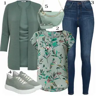 Outfit s Tyrkysový/Zelená/Khaki Pletenina veľkej veľkosti/Tunika/Kabát/Kalhoty Veľké Veľkosti Only "1"