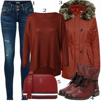 outfit mit Rdeča Škorenj Rieker "1"