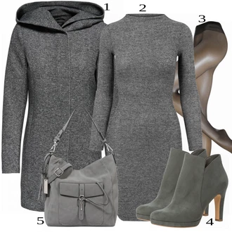 Outfit s Šedá/Tmavě šedá/Tmavě modrá/Tmavě zelená Zimní Kabát Vlněný kabát/Vlněný Fleecový Kabát/Lodenový kabát/Kabát s Kapucí/Pletený Fleecový Kabát Only "Perfekt na podzim"