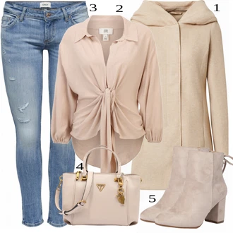 Vysoké Podpatky Outfit s Béžová/Hnědá Kotníková Bota Na Podpatku/Zimní kotníková bota/Kotníková Bota s Podšívkou/Letní kotníková kozačka/Šněrovací Kotníková Bota About You "Outfit na podzim"