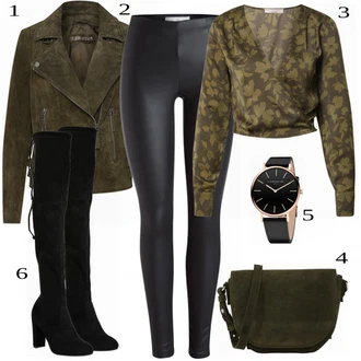 Sexy Outfit s Černá Kozačka nad Kolena/Kožená Kozačka nad Koleno/Dlouhá Kozačka/Plochá kozačka nad koleno/Kozačka po Kolena About You "Módní vzhled na podzim"Look: Ležérní, Elegantní, Cool, Slavnostní, Old Money, Příliš oblečený, Sexy