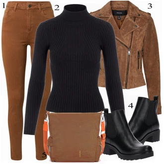 Nadrozměrné Krátká Outfit s Černá Chelsea Boty/Kožená bunda/Gumová Kotníková Bota/Plochá Kotníková Bota About You "Cool podzimní outfit"Look: Šik, Elegantní, Cool, Nadrozměrné, Techno, Unisex, S Mokrým Vzhledem