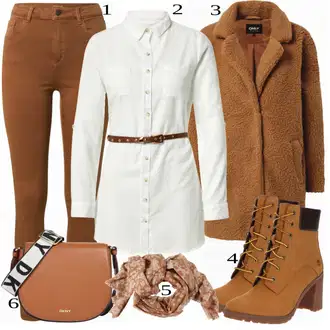Outfit s Hnědá/Béžová/Khaki Kabát Bouclé/Teddy Kabát/Kožich Kabát/Lodenový kabát Only "Elegantní vzhled"