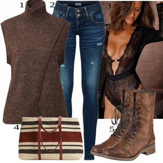Outfit s Šedá/Černá/Zelená/Tmavě šedá Síťovaný body/Korselet/Korzetové prádlo/Korzet/Krajkový set spodního prádla Lascana "Outfit na podzim"