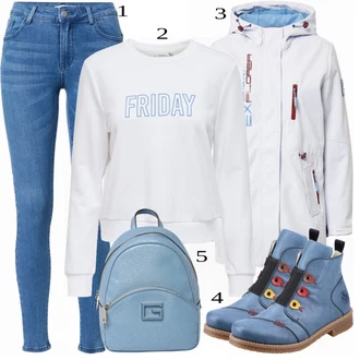 Outfit s Modrá Dlouhá tylová sukně/Dlouhá Halenka/Dlouhý Zimní Kabát/Dlouhý Svetr/Dlouhé Kardigany/Kožená bunda About You "Praktický vzhled"