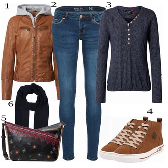 Outfit s Tmavě modrá Kruhový Šál Swing "Podzimní Ležérní Outfit"