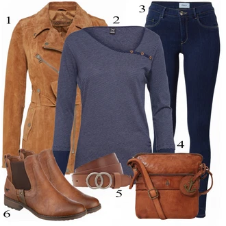 Outfit s Hnědá/Béžová Chelsea Boty/Kožená bunda/Plochá Kotníková Bota/Jezdecká Bota Mustang "Cool každodenní outfit"
