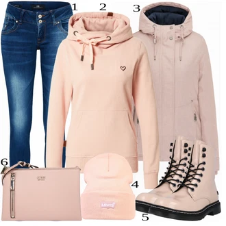 Outfit s Béžová/Růžová Kozačka Šněrovací Kotníková Bota/Klasická Kozačka/Bojová Bota/Motorkářská bota Dockers by Gerli "Ulice Styl Outfit"