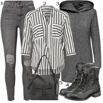 Outfit s Šedá/Tmavě šedá/Tmavě modrá/Tmavě zelená Zimní Kabát Vlněný kabát/Vlněný Fleecový Kabát/Lodenový kabát/Kabát s Kapucí/Pletený Fleecový Kabát Only "Praktický vzhled"